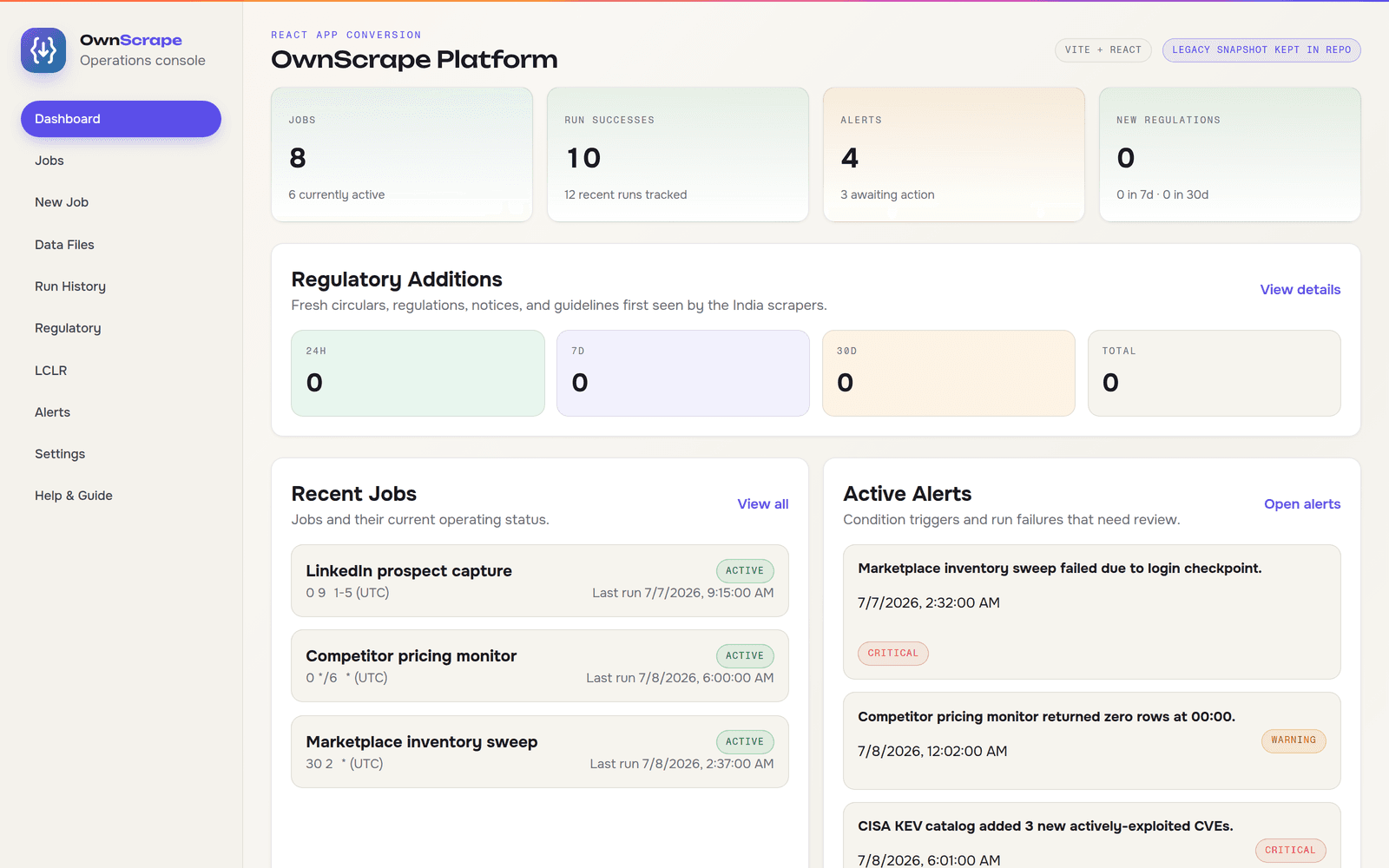 OwnScrape interface