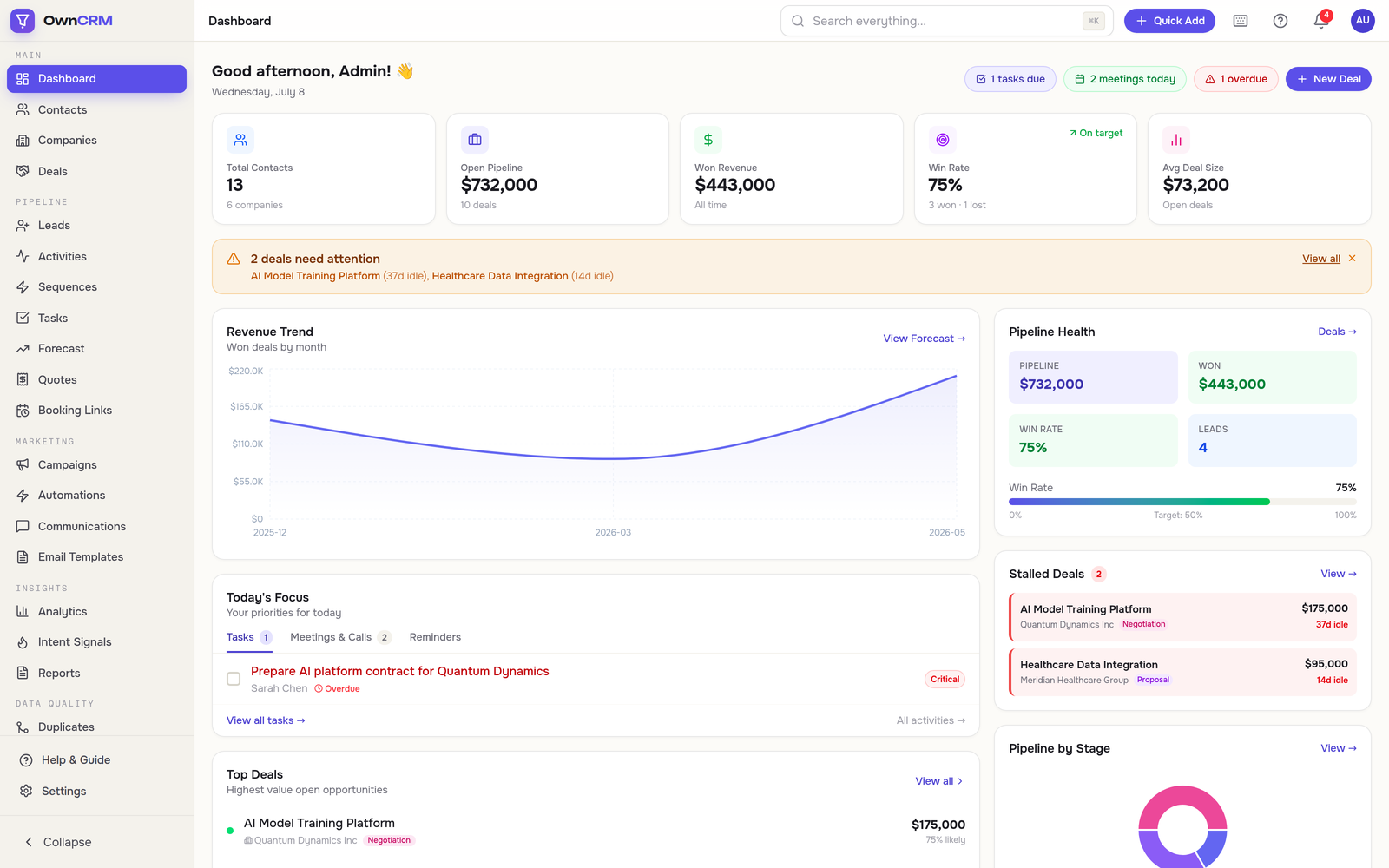 OwnCRM — live product interface