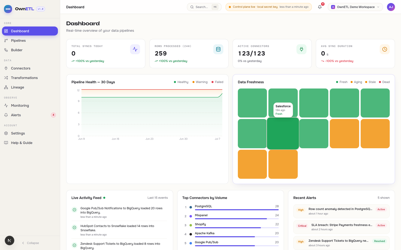 OwnETL — live product interface