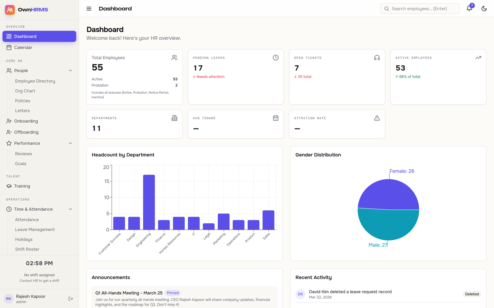 OwnHRMS — live product interface