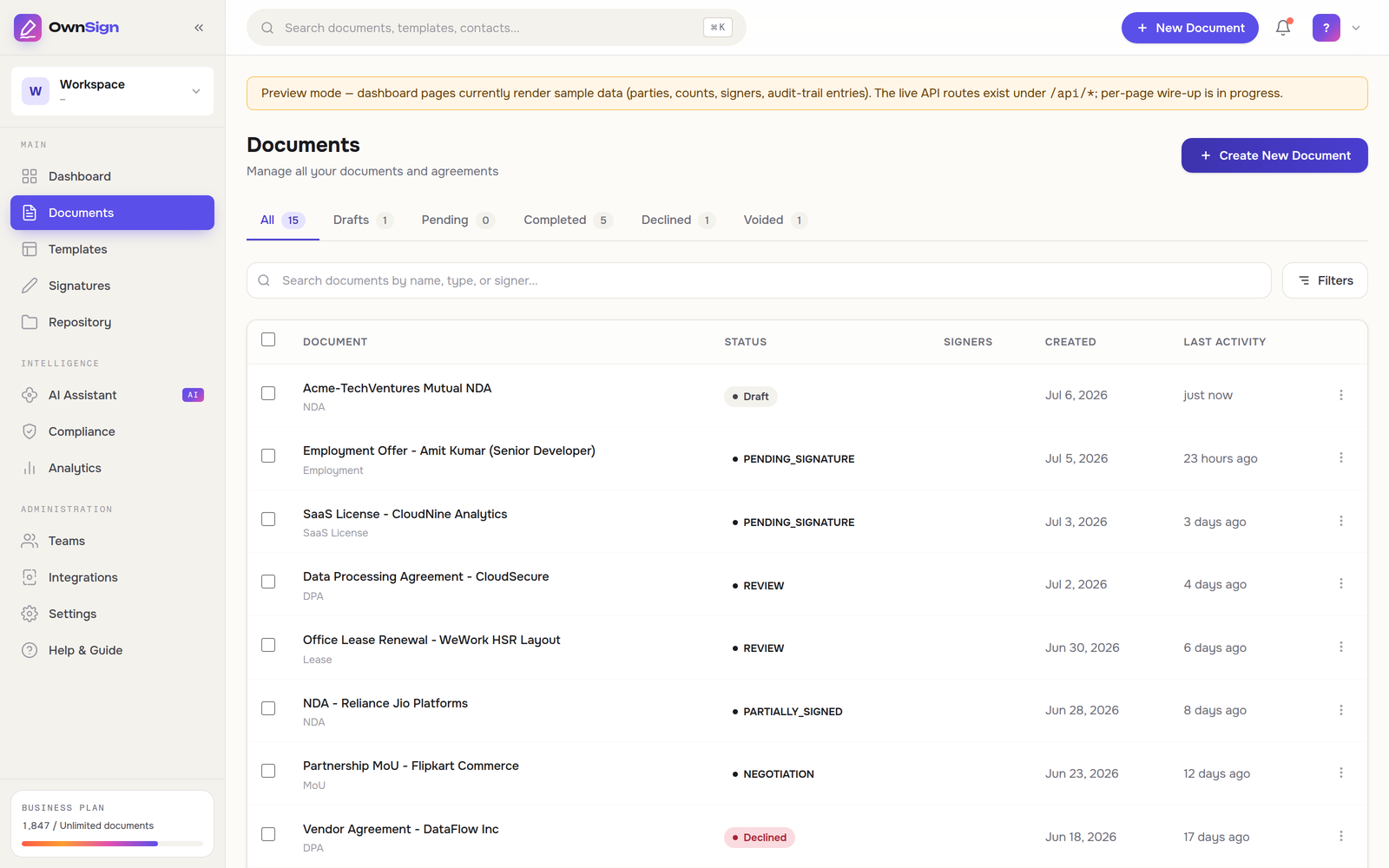OwnSign — live product interface