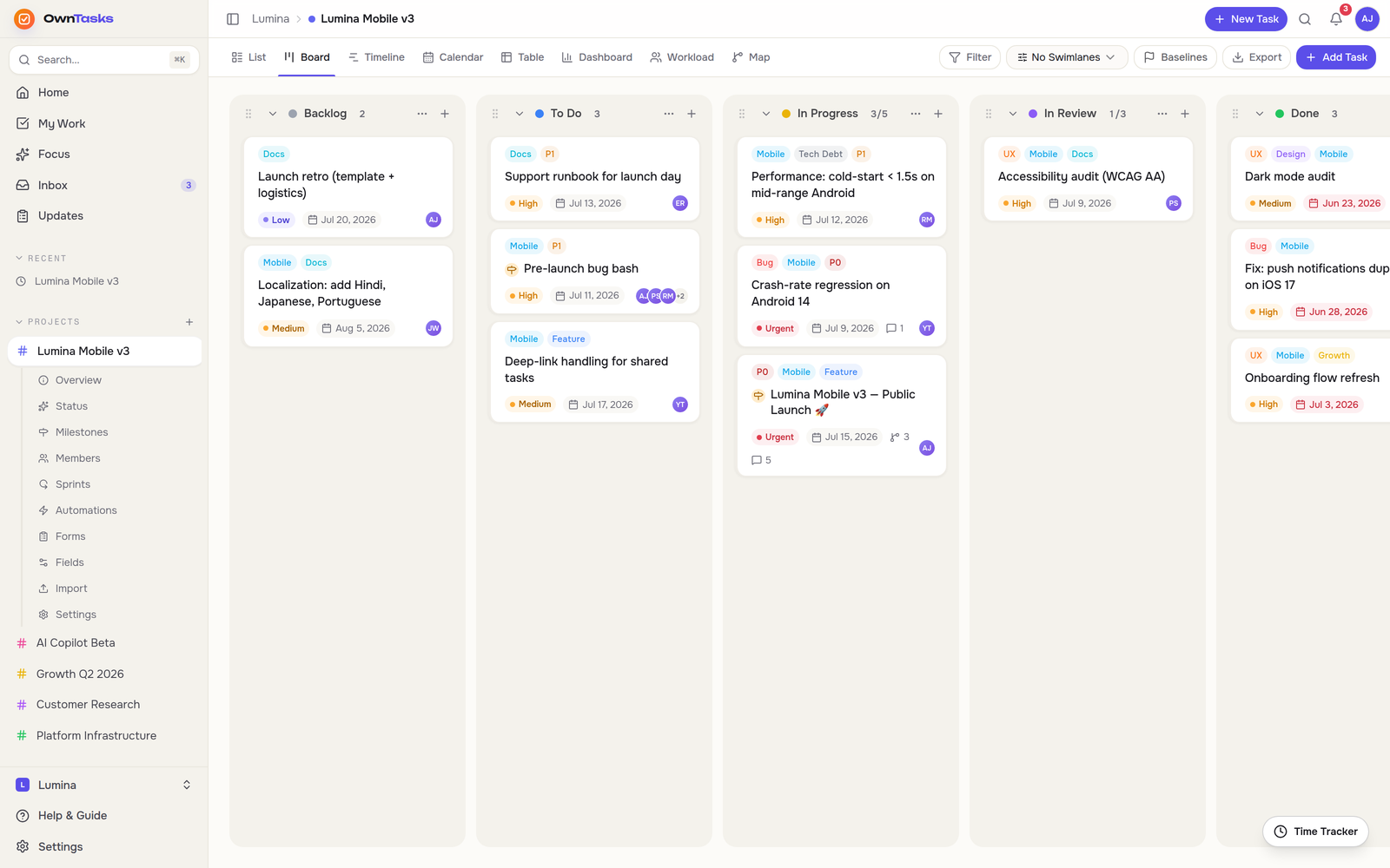 OwnTasks — live product interface