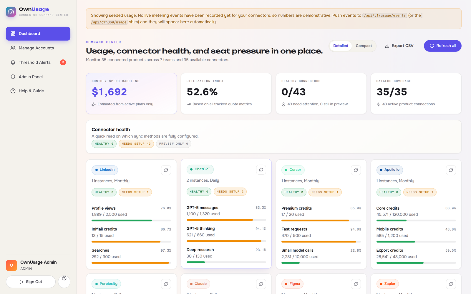 OwnUsage — live product interface
