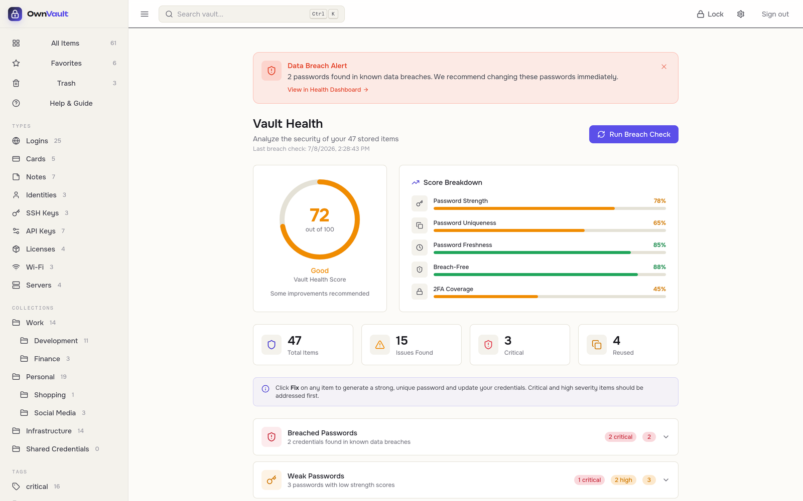 OwnVault — live product interface