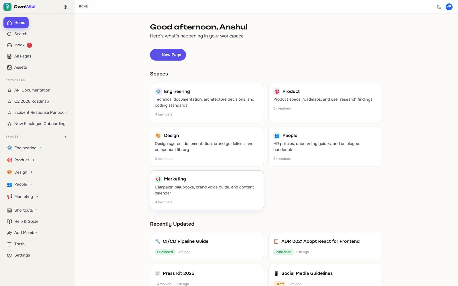 OwnWiki — live product interface